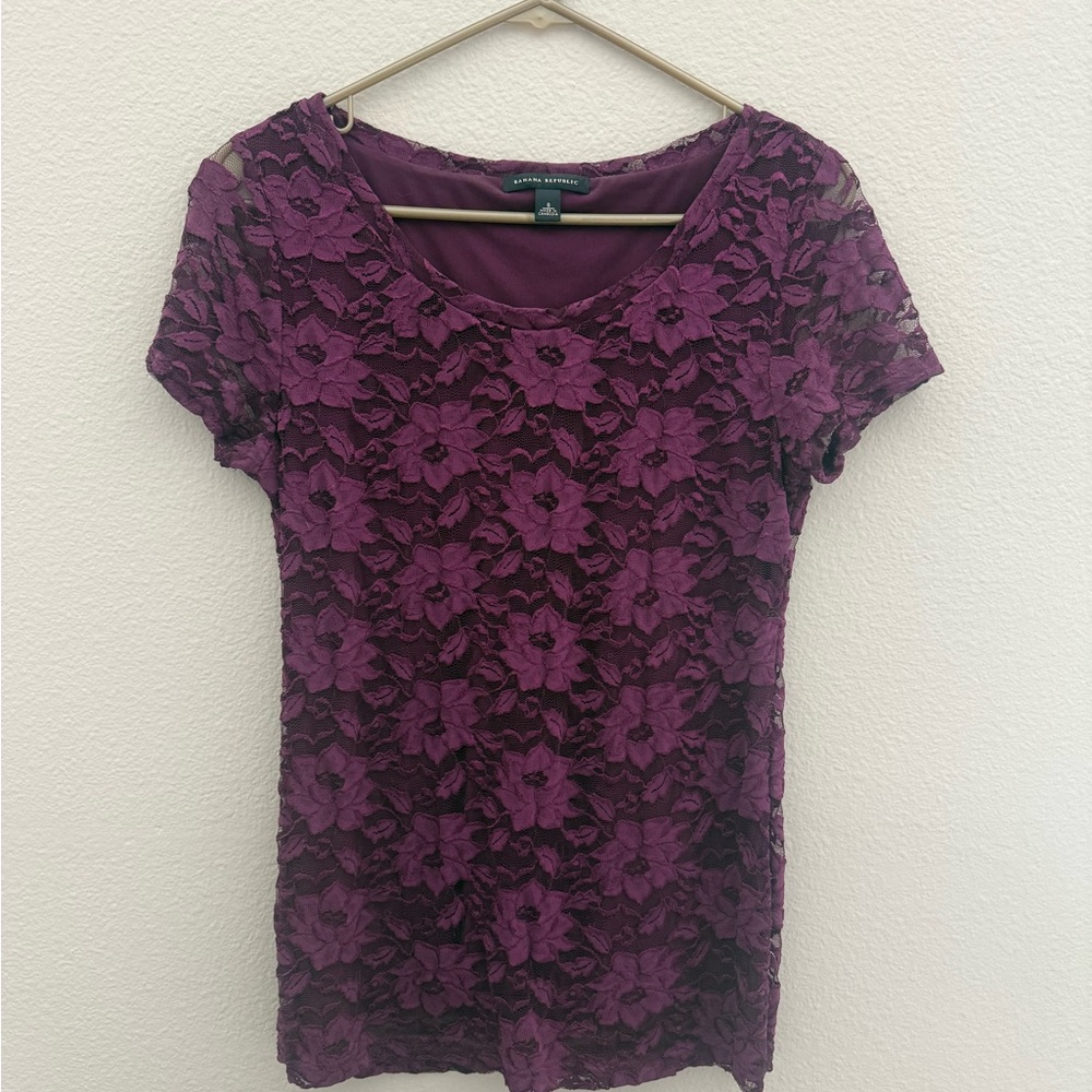 Banana Republic Deep Purple Floral Lace Top